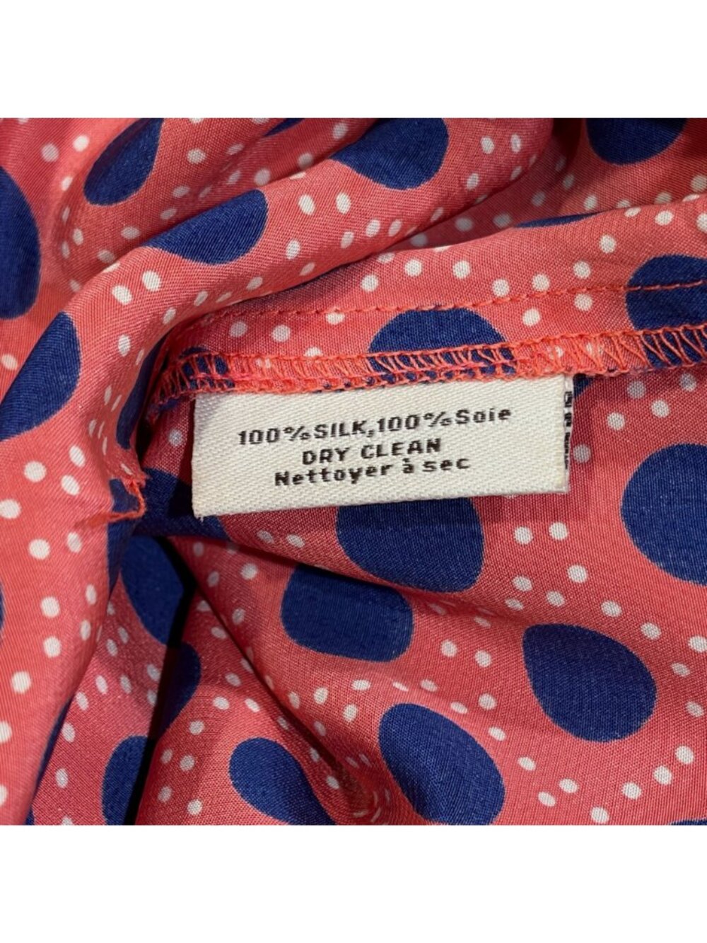 Tucker Silk Shirt Dress Peach Blue Polka Dot Button Front Womens Size P Small - Picture 6 of 12